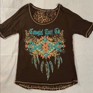 Cowgirl Tuff Aztec Leopard Print Top